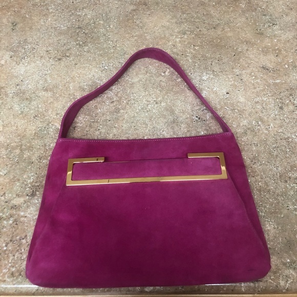 Fuchsia Suede Versace Shoulder Bag Gold Hardware